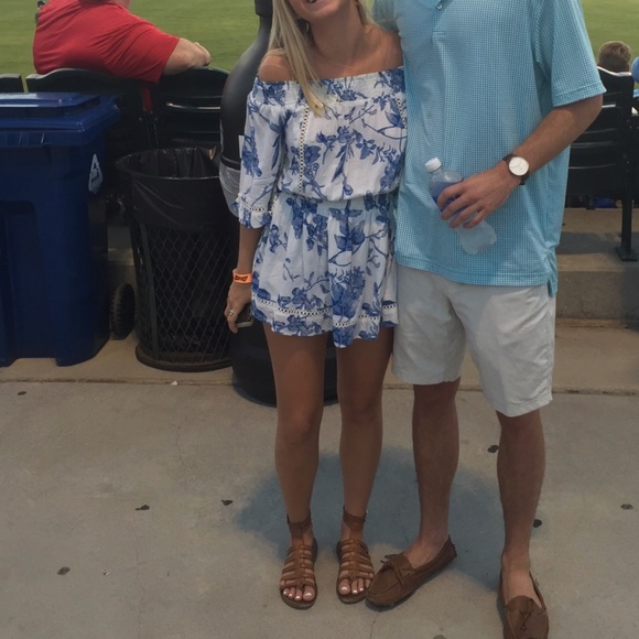 LF Rumor Boutique Blue White Strapless Floral Romper XS - Picture 2 of 5